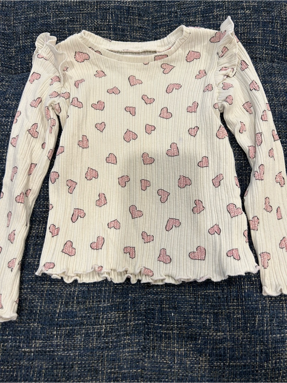 Zara Girl’s Ruffle Long Sleeve Heart Tee Cream Pink